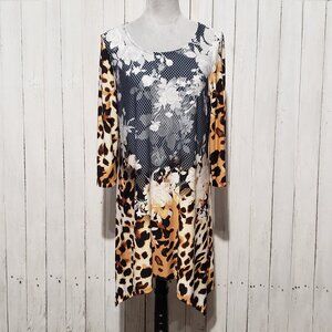 Lbisse XL Mini Dress Mix Print Boho Statement Tropical Resort Eclectic Artsy Mod